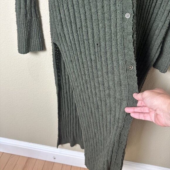 ANTHROPOLOGIE PILCRO Olive Green Distressed Ribbed Duster Sweater Size Medium - Picture 5 of 11